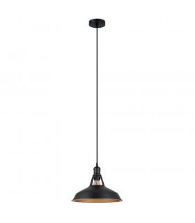 Industrial And Retro Hanging Pendant Black 1 Light  with Black, Gold Shade, E27 - 2