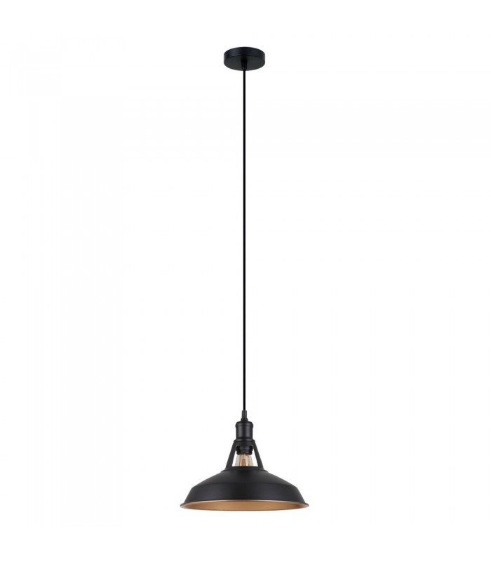 Industrial And Retro Hanging Pendant Black 1 Light  with Black, Gold Shade, E27 - 2