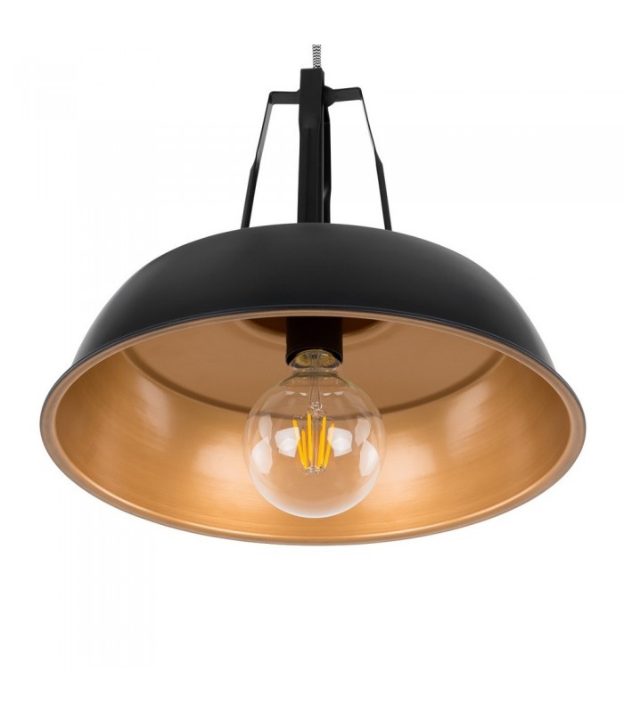 Modern Hanging Pendant Black 1 Light  with Black, Gold Shade, E27 - 3