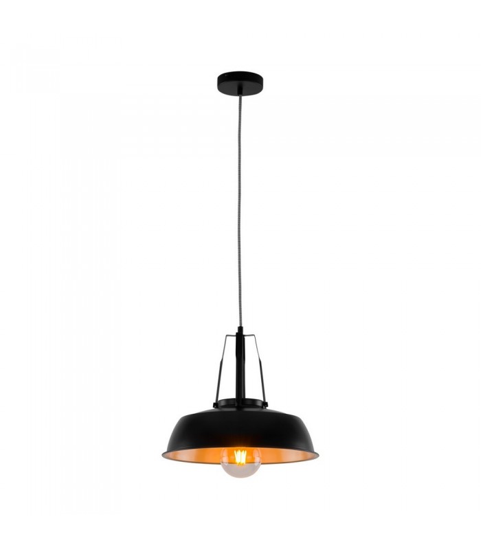 Modern Hanging Pendant Black 1 Light  with Black, Gold Shade, E27 - 4
