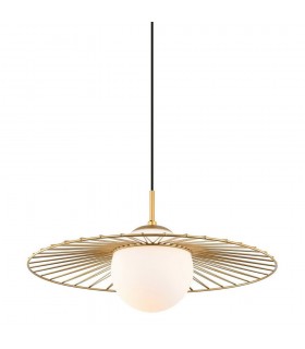 Modern Hanging Pendant Golden 1 Light  with Gold, White Shade, E27 - 1