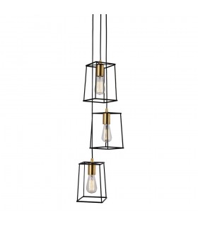 Modern Hanging Pendant Black Matt, Gold 3 Light  with Black Matt Shade, E27 - 1