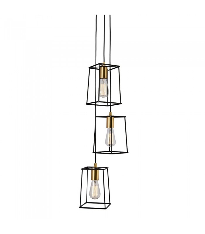 Modern Hanging Pendant Black Matt, Gold 3 Light  with Black Matt Shade, E27 - 1
