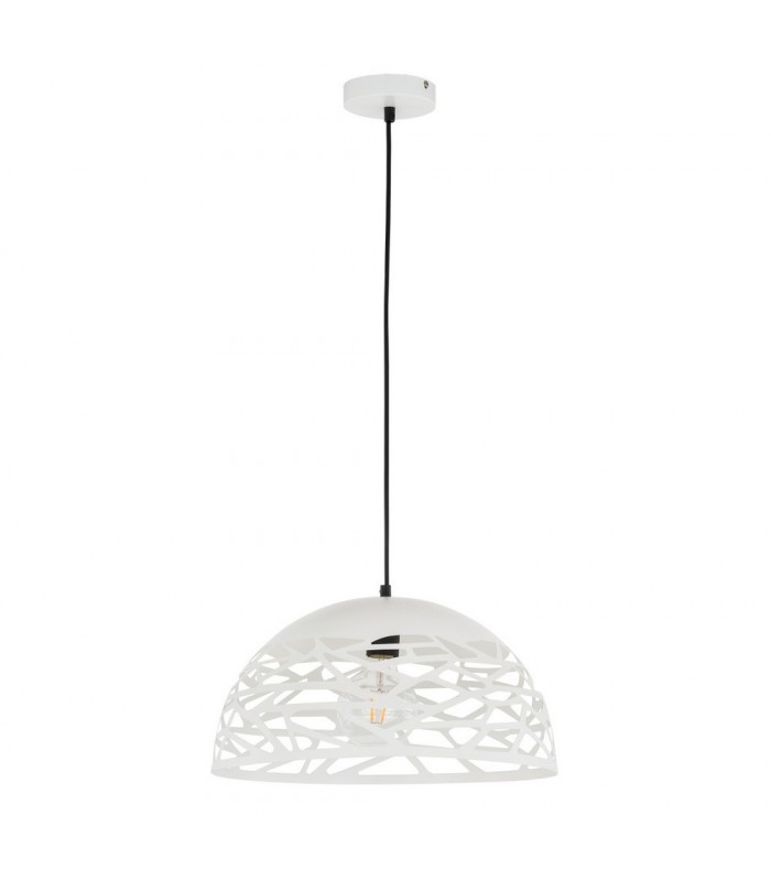 Modern Hanging Pendant White Matt 1 Light  with Steel Shade, E27 - 2