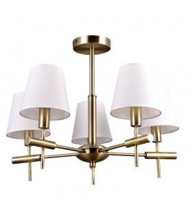 Stylized Chandeliers Golden 5 Light  with White, Fabric Shade, E14 - 1