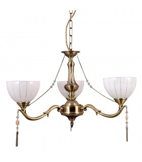 Stylized Chandeliers Golden 3 Light  with Milky, Glass Shade, E27 - 1