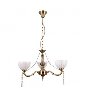 Stylized Chandeliers Golden 3 Light  with Milky, Glass Shade, E27 - 2