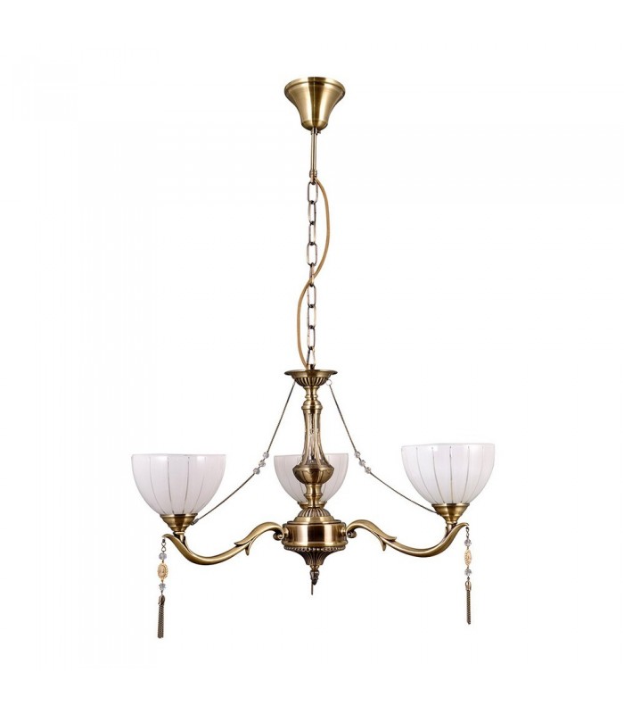 Stylized Chandeliers Golden 3 Light  with Milky, Glass Shade, E27 - 2