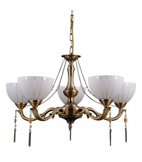 Stylized Chandeliers Golden 5 Light  with Milky, Glass Shade, E27 - 1