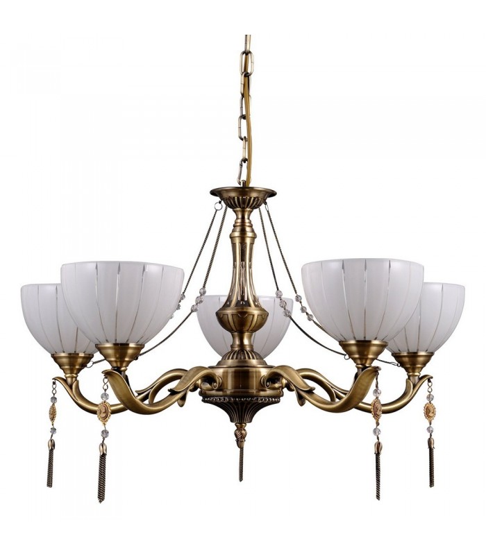 Stylized Chandeliers Golden 5 Light  with Milky, Glass Shade, E27 - 1