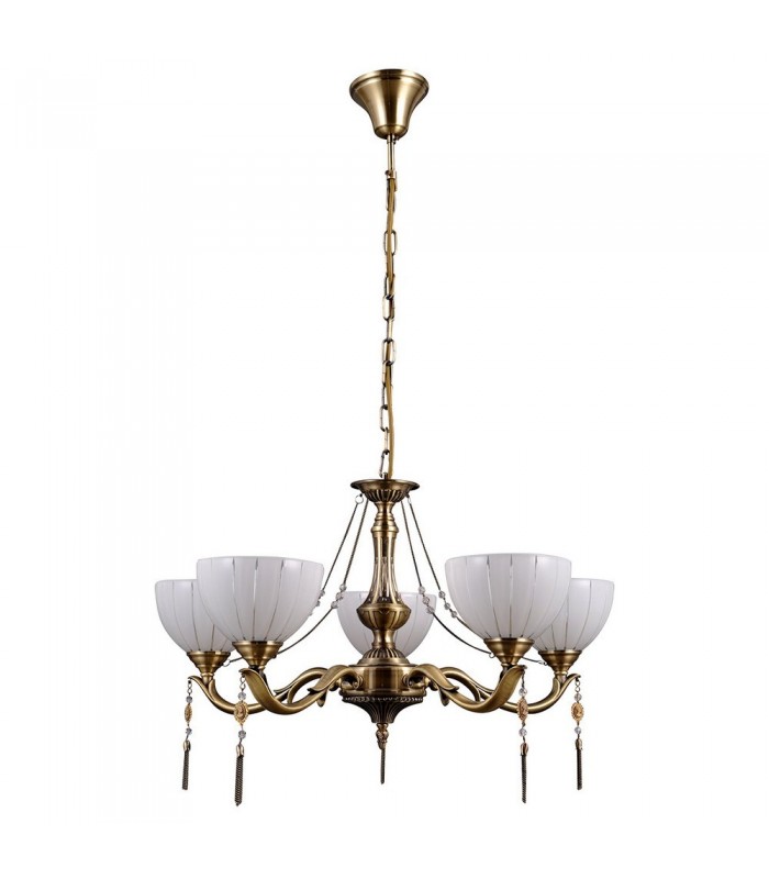 Stylized Chandeliers Golden 5 Light  with Milky, Glass Shade, E27 - 2