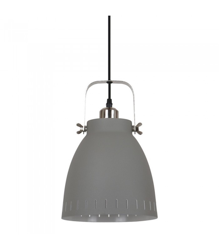 Industrial And Retro Hanging Pendant Satin Grey 1 Light  with Grey Shade, E27 - 1