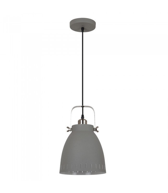 Industrial And Retro Hanging Pendant Satin Grey 1 Light  with Grey Shade, E27 - 2