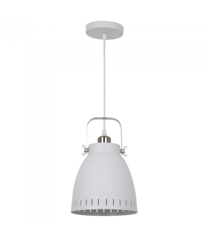 Industrial And Retro Hanging Pendant White, Satin Nickel 1 Light  with White Shade, E27 - 2