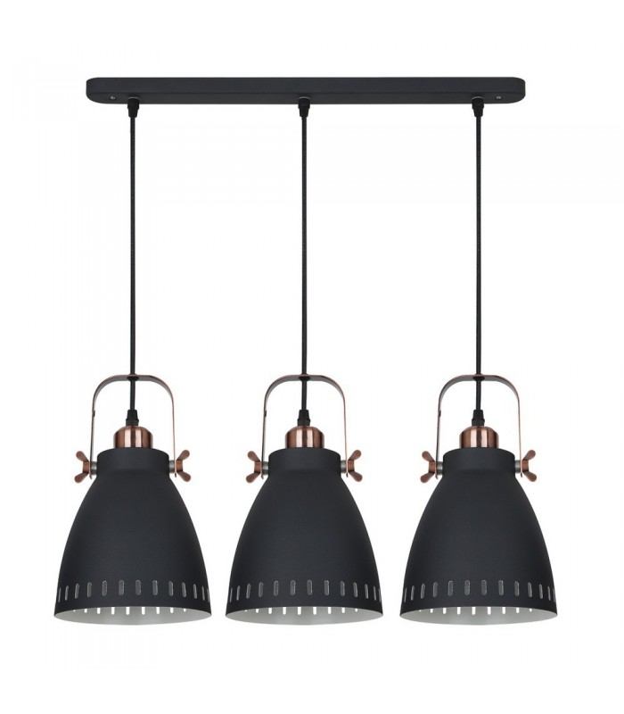 Industrial And Retro Hanging Pendant Graphite, Red Copper 3 Light  with Graphite Shade, E27 - 1