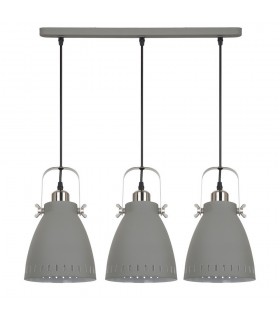 Industrial And Retro Hanging Pendant Satin Grey 3 Light  with Grey Shade, E27 - 1