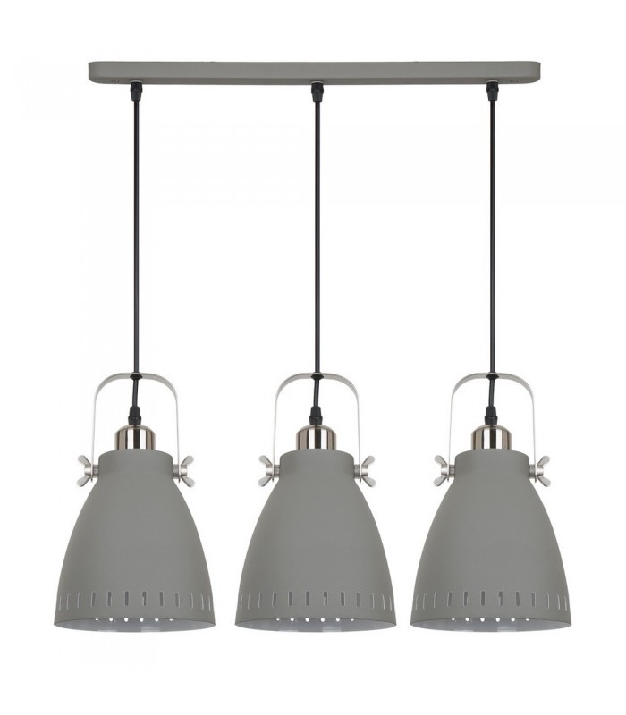 Industrial And Retro Hanging Pendant Satin Grey 3 Light  with Grey Shade, E27 - 1