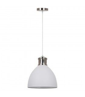 Industrial And Retro Hanging Pendant White, Satin Nickel 1 Light  with White Shade, E27 - 2