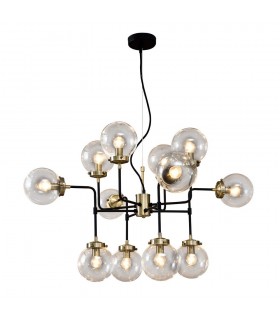Industrial And Retro Hanging Pendant Fixed Antique Bronze, Black 12 Light  with Clear Shade, E14 - 1