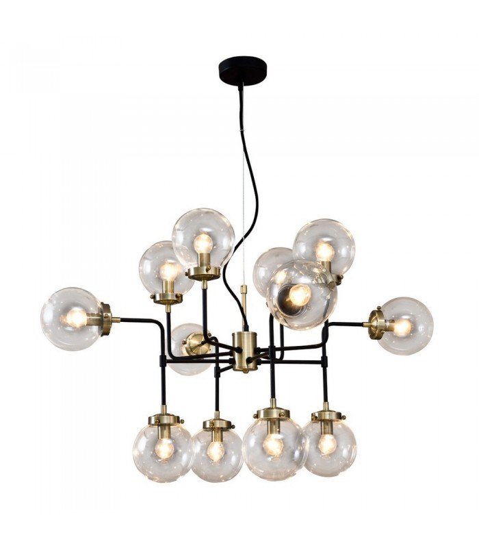 Industrial And Retro Hanging Pendant Fixed Antique Bronze, Black 12 Light  with Clear Shade, E14 - 1