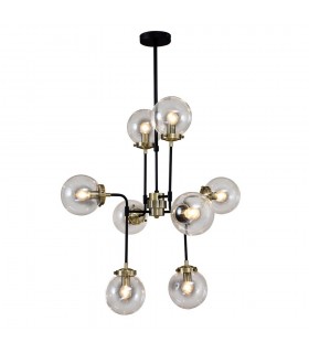 Industrial And Retro Hanging Pendant Fixed Antique Bronze, Black 8 Light  with Clear Shade, E14 - 1