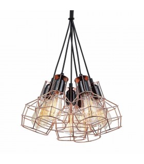 Industrial And Retro Hanging Pendant Black, Copper 6 Light  with Wire Shade, E27 - 1