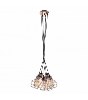 Industrial And Retro Hanging Pendant Black, Copper 6 Light  with Wire Shade, E27 - 2