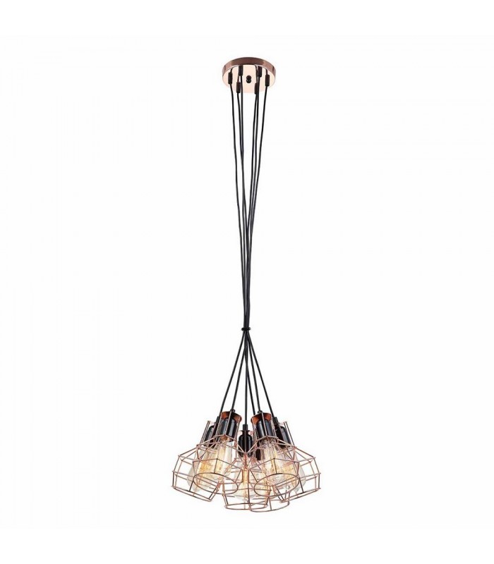 Industrial And Retro Hanging Pendant Black, Copper 6 Light  with Wire Shade, E27 - 2
