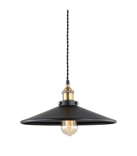 Industrial And Retro Hanging Pendant Black, Gold 1 Light  with Black Shade, E27 - 1