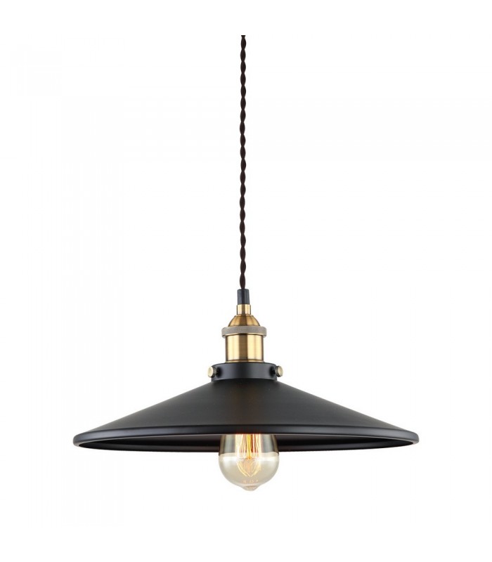 Industrial And Retro Hanging Pendant Black, Gold 1 Light  with Black Shade, E27 - 1
