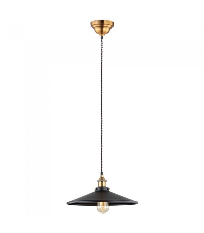 Industrial And Retro Hanging Pendant Black, Gold 1 Light  with Black Shade, E27 - 2