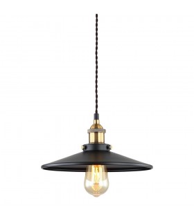 Industrial And Retro Hanging Pendant Black, Gold 1 Light  with Black Shade, E27 - 1