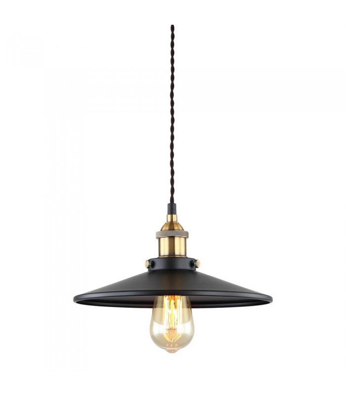 Industrial And Retro Hanging Pendant Black, Gold 1 Light  with Black Shade, E27 - 1