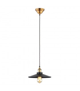 Industrial And Retro Hanging Pendant Black, Gold 1 Light  with Black Shade, E27 - 2