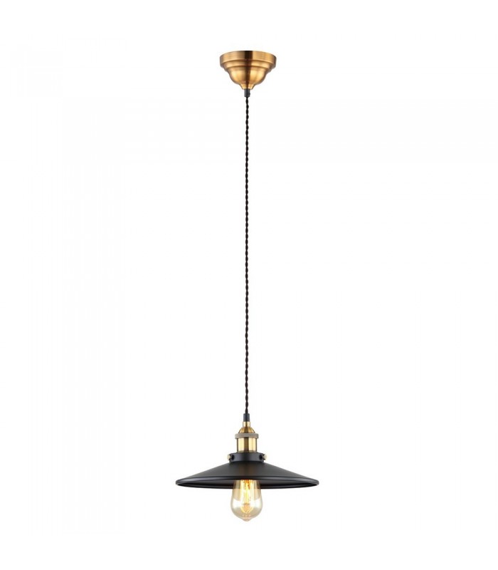 Industrial And Retro Hanging Pendant Black, Gold 1 Light  with Black Shade, E27 - 2