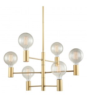 Modern Hanging Pendant Fixed Golden Matt 6 Light , E27 - 1