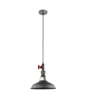 Industrial And Retro Hanging Pendant Grey 1 Light  with Black Grey Shade, E27 - 1
