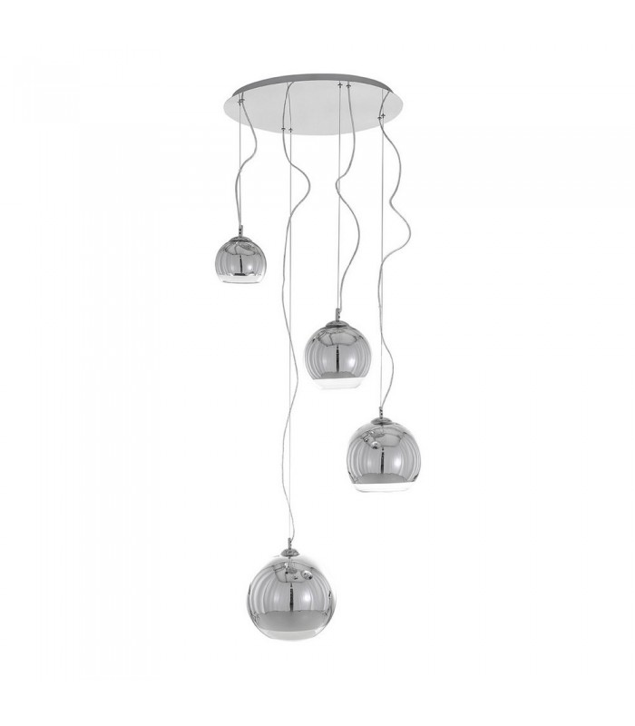 Modern Hanging Pendant Chrome 4 Light  with Glass Shade, E27 - 2
