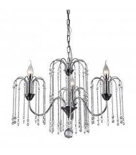 Classic Hanging Pendant Chrome 3 Light  with Laser Cut Anodized Silver Aluminum, Crystal Shade, E14 - 1