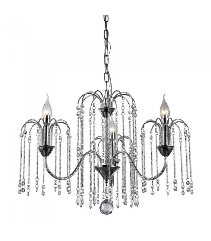 Classic Hanging Pendant Chrome 3 Light  with Laser Cut Anodized Silver Aluminum, Crystal Shade, E14 - 1