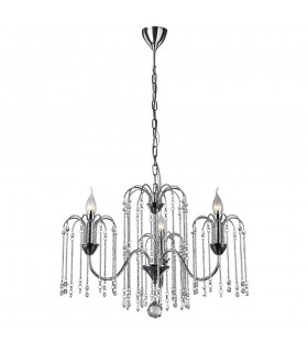 Classic Hanging Pendant Chrome 3 Light  with Laser Cut Anodized Silver Aluminum, Crystal Shade, E14 - 2
