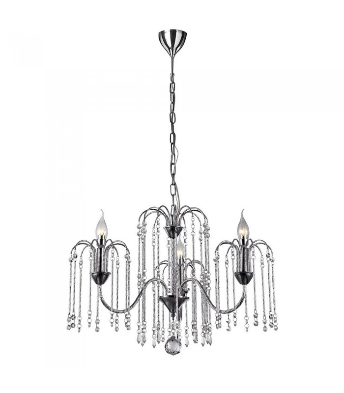 Classic Hanging Pendant Chrome 3 Light  with Laser Cut Anodized Silver Aluminum, Crystal Shade, E14 - 2