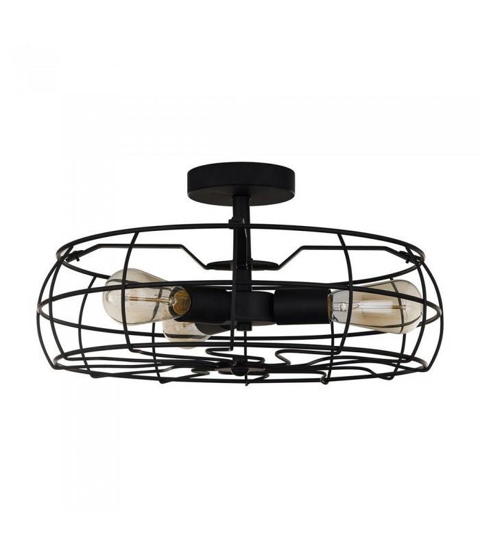 Industrial And Retro Flush Ceiling Light Black 3 Light , E27 - 1