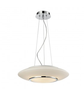 Modern Hanging Pendant Chrome, White 4 Light  with White Shade, E27 - 1