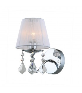 Wall Lamp Chrome, White 1 Light  with White, Fabric Shade, E14 - 1