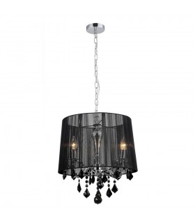 Hanging Pendant Chrome, Black 3 Light  with Black Fabric Shade, E14 - 1