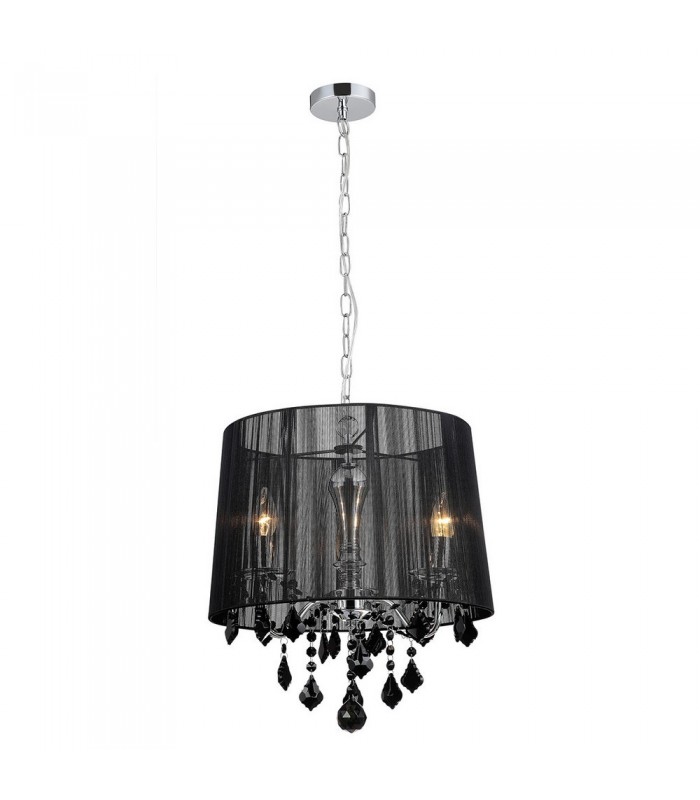 Hanging Pendant Chrome, Black 3 Light  with Black Fabric Shade, E14 - 1