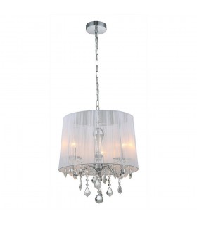 Hanging Pendant Chrome, White 3 Light  with White Cloth Shade, E14 - 1