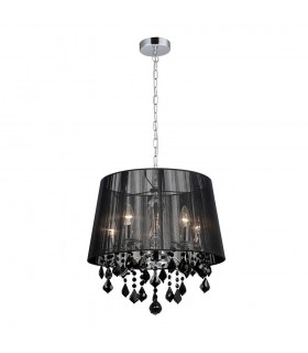 Hanging Pendant Chrome, Black 5 Light  with Black Fabric Shade, E14 - 1