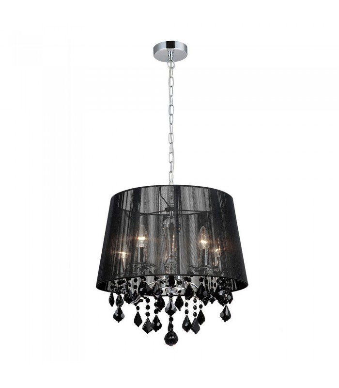 Hanging Pendant Chrome, Black 5 Light  with Black Fabric Shade, E14 - 1